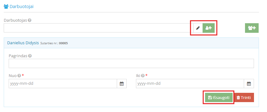 Įsakymo KT kūrimo langas